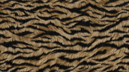 Realistic seamless animal fur texture with brown and black stripes, resembling wild cat pattern, close-up background.