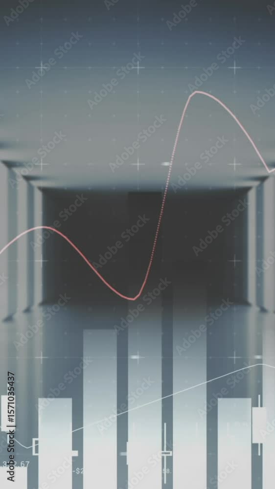 Poster animation of statistical data processing against empty office