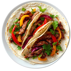 Delicious Steak Fajita Tacos Recipe Inspiration  Food Photography isolated on transparent background