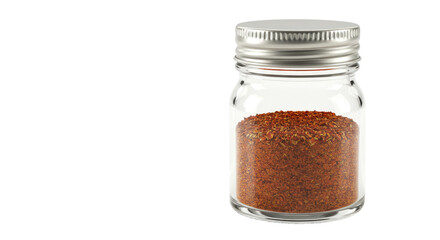 Glass Jar of Red Chili Flakes Spice.