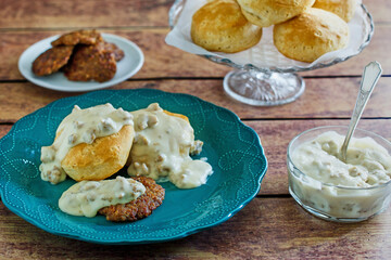 fresh made biscuits topped with sausage gravy