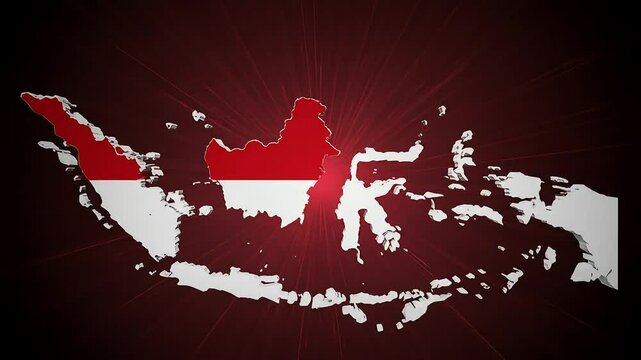 Indonesian Flag Map with Red Burst.