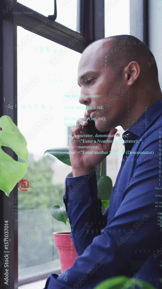 Aufkleber animation of digital data processing over businessman using smartphone in office