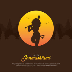 Happy Janmashtami Creative and Flyer Template. Birthday of Lord Krishna Celebration. Minimal and Modern Janmashtami Post Vector Illustration