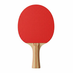 Red Table Tennis Paddle Front View with Wooden Handle Isolated on White Background