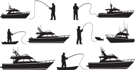vector illustration of Fishing & boating silhouettes