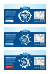 Set of milk horizontal labels. Milk packaging design templates, dairy product branding and identity