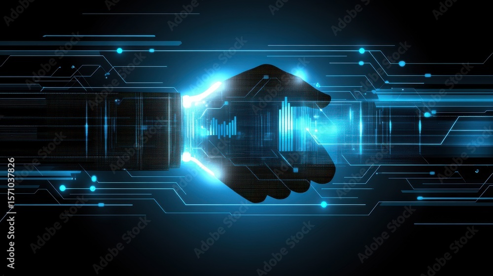 Aufkleber futuristic virtual handshake representing digital connection and partnership in a high-tech environm