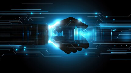 Futuristic Virtual Handshake Representing Digital Connection and Partnership in a High-Tech Environment
