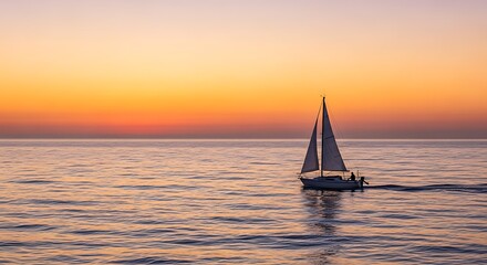 Fototapeta premium Sailboat on Calm Ocean During Colorful Sunset 