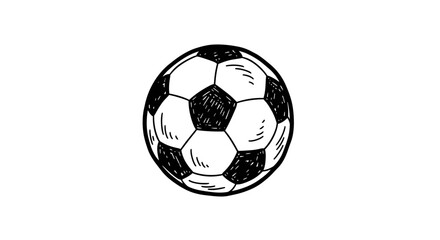 Soccer ball with black and white design — vintage sketch doodle vector illustration on white background


