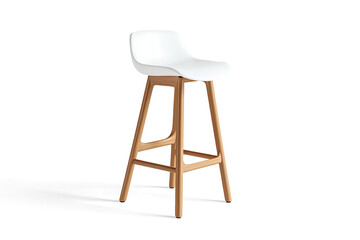  Modern white plastic seat and light wood legs bar stool on a transparent background