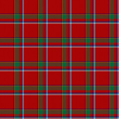 White, Bright Light Blue, Dark Gold, Vivid Green, Red, Royal Blue Tartan Weave Pattern - Tile
