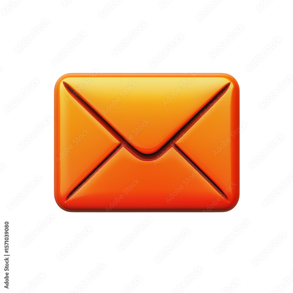 Poster orange email icon message shiny 3d render illustration vector digital on transparent background