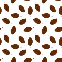 Brown leaf pattern in doodle style on white background. Great for autumn designs, fabric, stationery, wrapping paper, and seasonal decorations.
