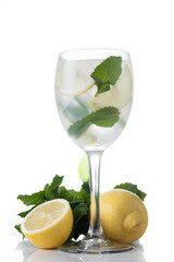 Hugo Spritz cocktail in glass isolated on white background