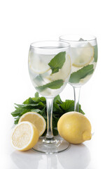 Hugo Spritz cocktail in glass isolated on white background