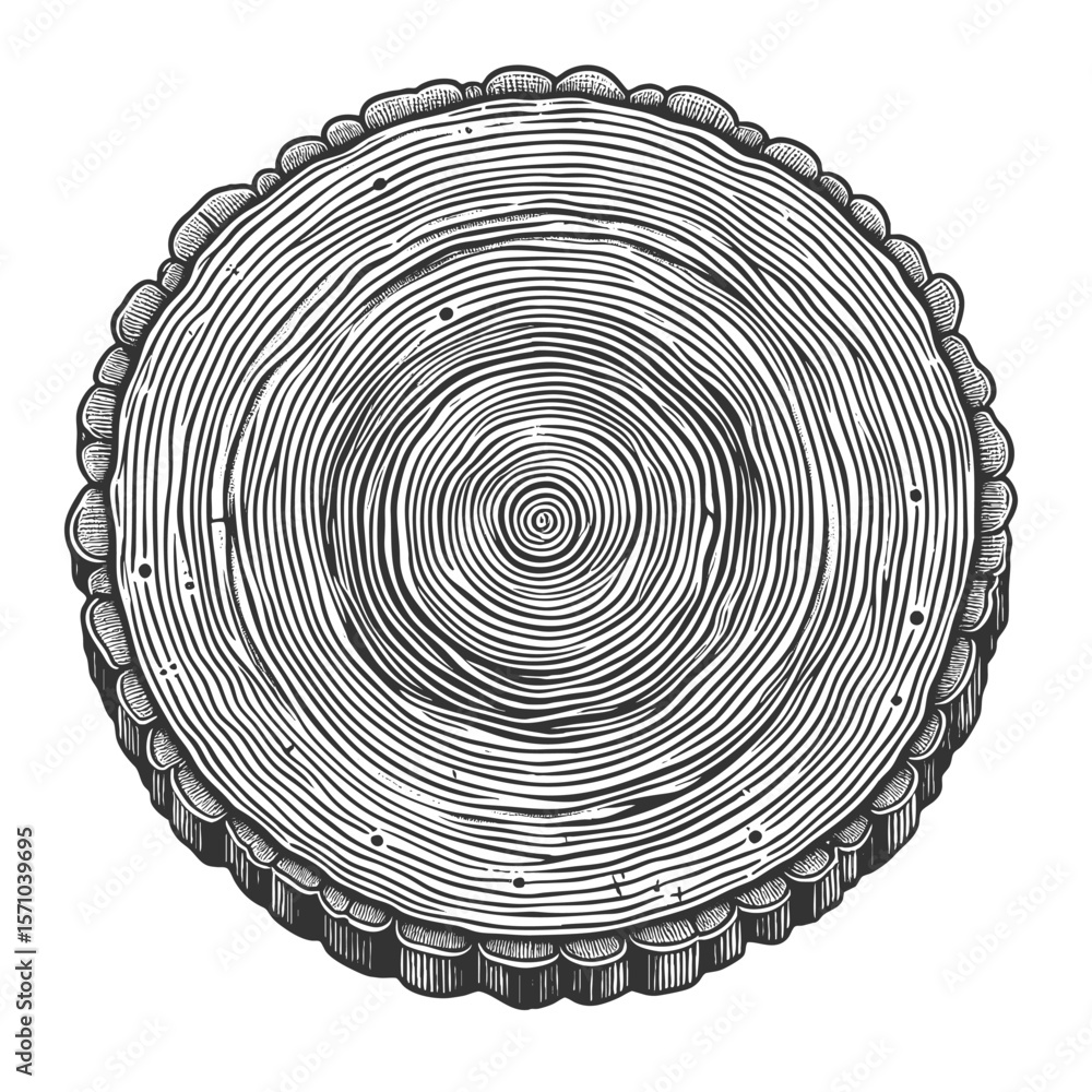 Poster tree trunk cross section showing growth rings sketch engraving generative ai fictional character vec