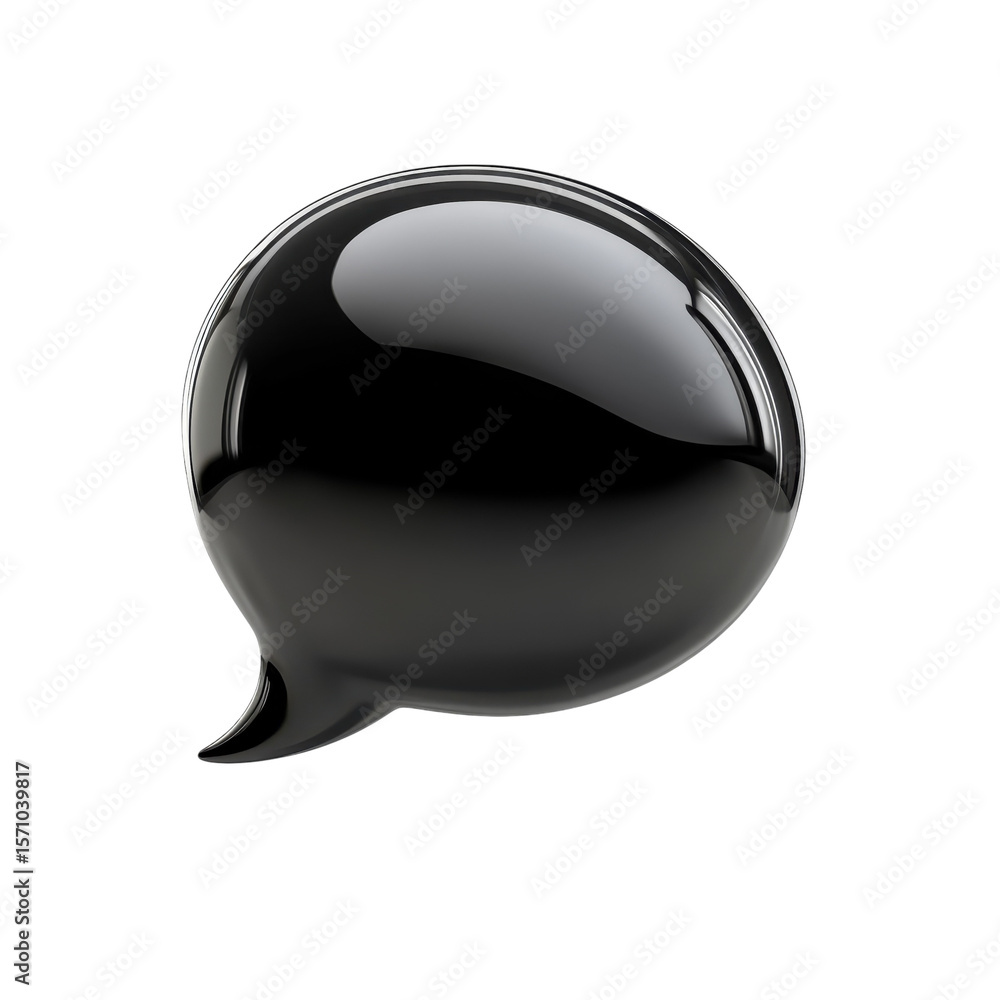 Poster black glossy speech bubble dialogue communication message icon on transparent background