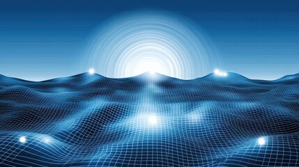 Sunlight Reflections on Digital Ocean Waves with Grids and Soft Hues in a Stunning Abstract Representation