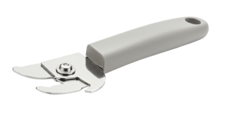 Modern Can Opener with Gray Handle.