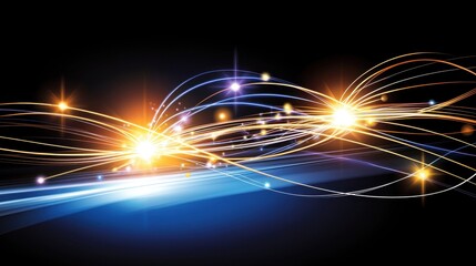 Colorful wave patterns with bright lights and shimmering particles on a dark background for modern design projects