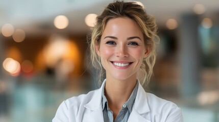 Fototapeta premium Professional female doctor smiling at camera in hospital