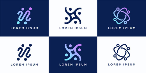 Set of people connect logo design template