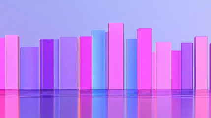 Colorful geometric shapes in vibrant shades of pink, purple, and blue reflecting on a smooth surface