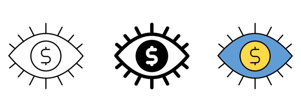 Dollar Eye Icon &ndash; Line, Glyph, and Fill Icon Set