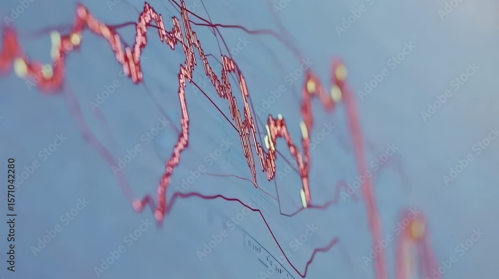 Aufkleber data visualization of financial market trends with fluctuating graphs and colorful lines on a blue b