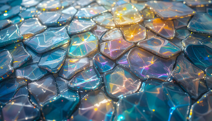 Fototapeta premium A stunning composition of recycled glass pieces with a captivating glow.