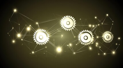 Abstract representation of interconnected gears with glowing effects illustrating technology and innovation concepts
