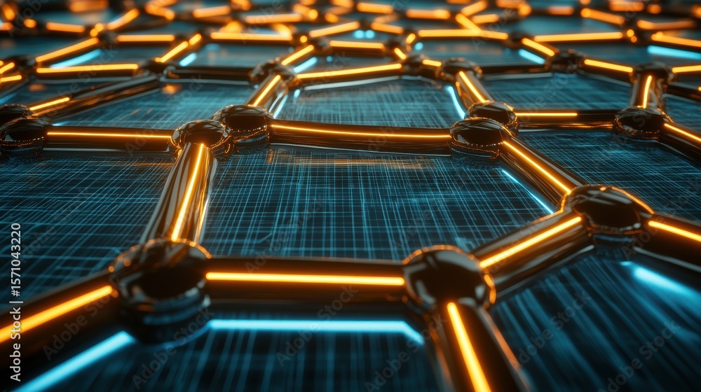 Poster futuristic molecular structure with glowing connections in a high-tech environment for science and t