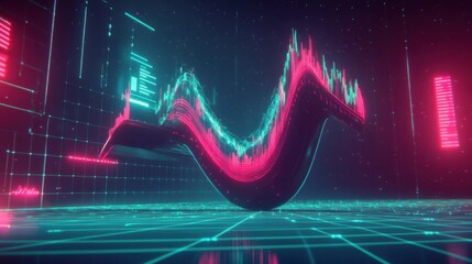 colorful abstract digital wave graphic depicting fluctuating data trends in a futuristic cyber environment