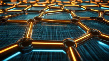 Futuristic Molecular Structure with Glowing Connections in a High-Tech Environment for Science and Technology Themes