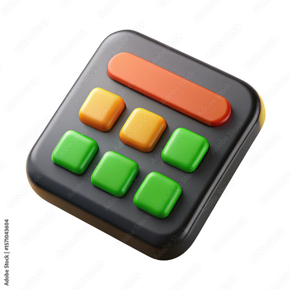 Poster 3d calculator with colorful buttons isolated on transparent background