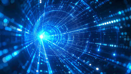 Fototapeta premium 光の粒子が走る未来的情報トンネル