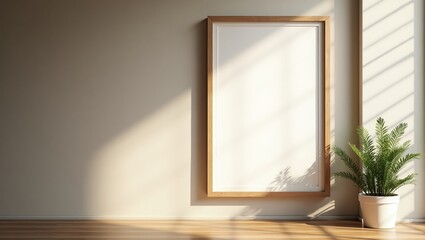 Sunny Wall with Empty Wood Art Display