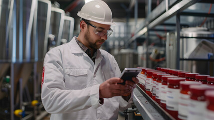 Quality control, Inspector checking product labels for accuracy