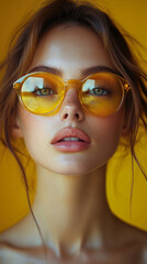Woman in Yellow Outfit with Stylish Sunglasses and Vibrant Look