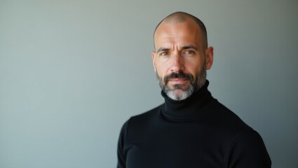 Obraz premium Un ejecutivo seguro de sí mismo, de unos 40 años, con la cabeza completamente calva y una barba bien cuidada y corta