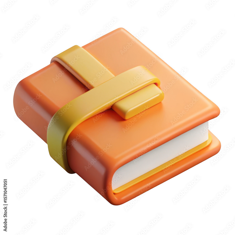 Poster 3d orange notebook with yellow strap isolated on transparent background
