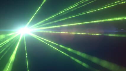 Vivid green light rays shooting from a radiant core with intense lens flares © Bolbik