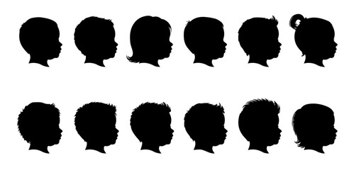 Silhouettes of diverse children's heads showcase childhood development and character profiles