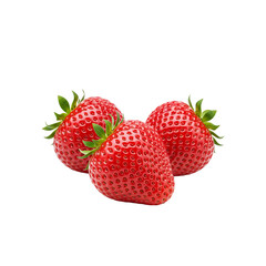 Three fresh and ripe strawberries isolated on white background