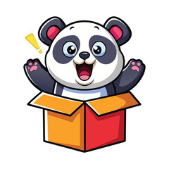 Cute Vector Panda Stuck Inside Gift Box with Legs Out, Adorable Holiday Surprise Illustration, Fun Cartoon Animal Artwork for Greeting Cards and Gifts