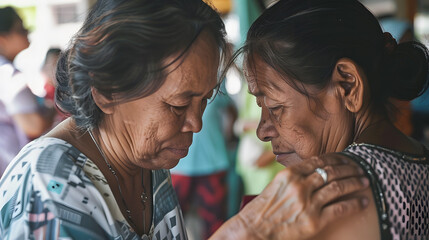 Woman comforting another person in an evaluation, World Humanitarian Day