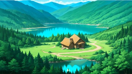 Fototapeta premium Landscape Lake House View Vol.153