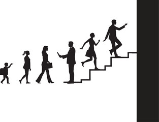Silhouette People Climbing Stairs to Success Career Growth